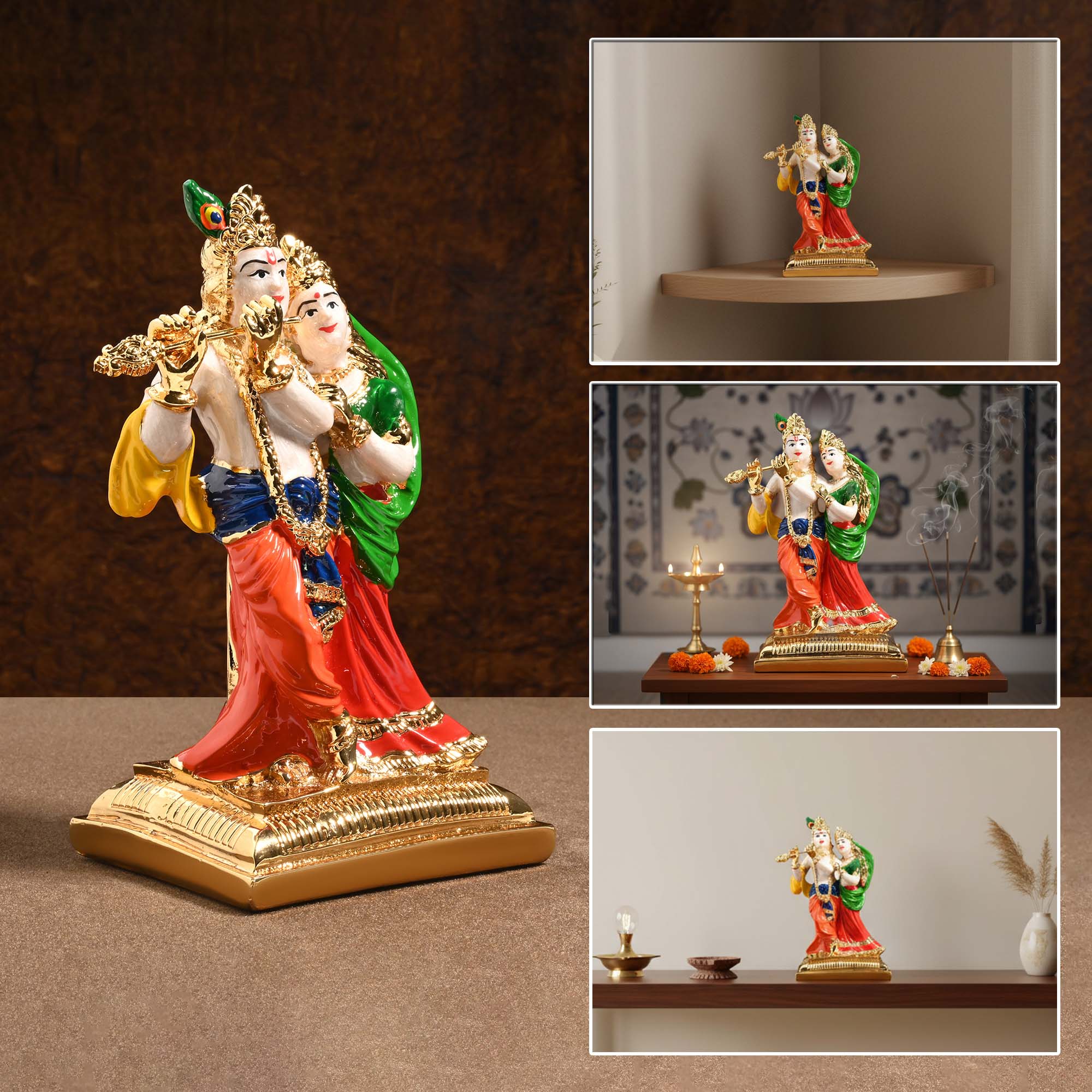 24K Gold Plated Radha Krishna Idol - Image 6
