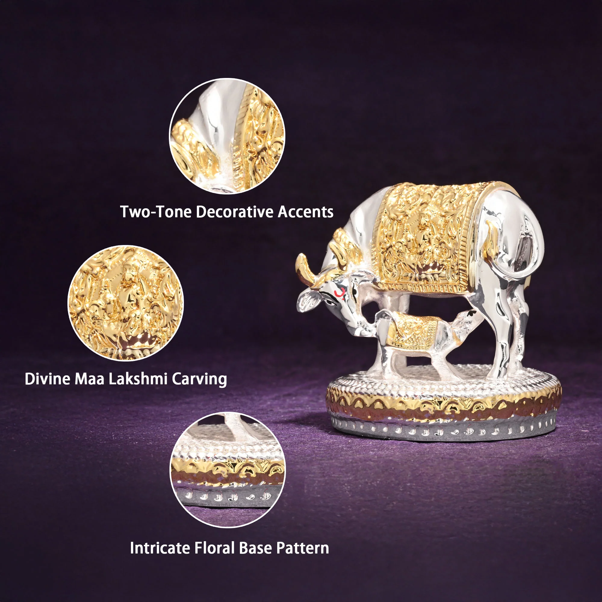 999 Silver Plated Kamdhenu Idol - Image 3
