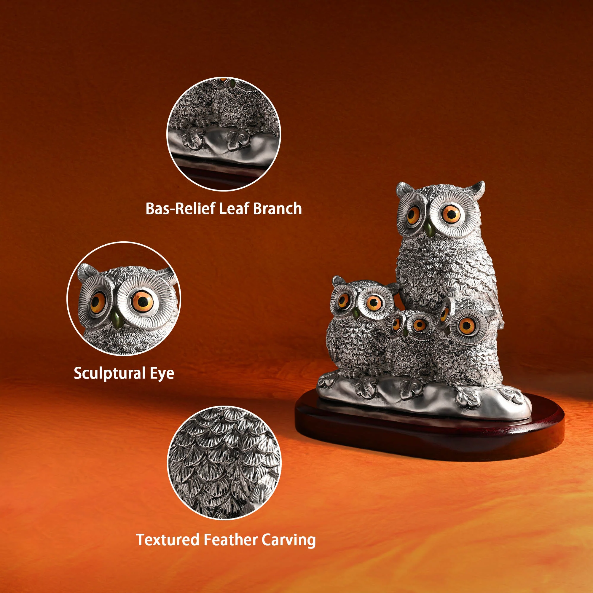 999 Silver Plated Owl Family Showpiece - Image 3
