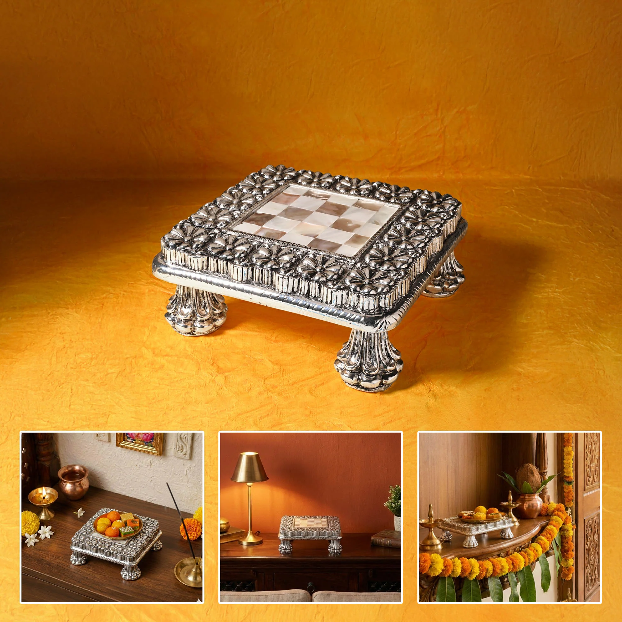 999 Silver Plated Pooja Chowki - Image 6