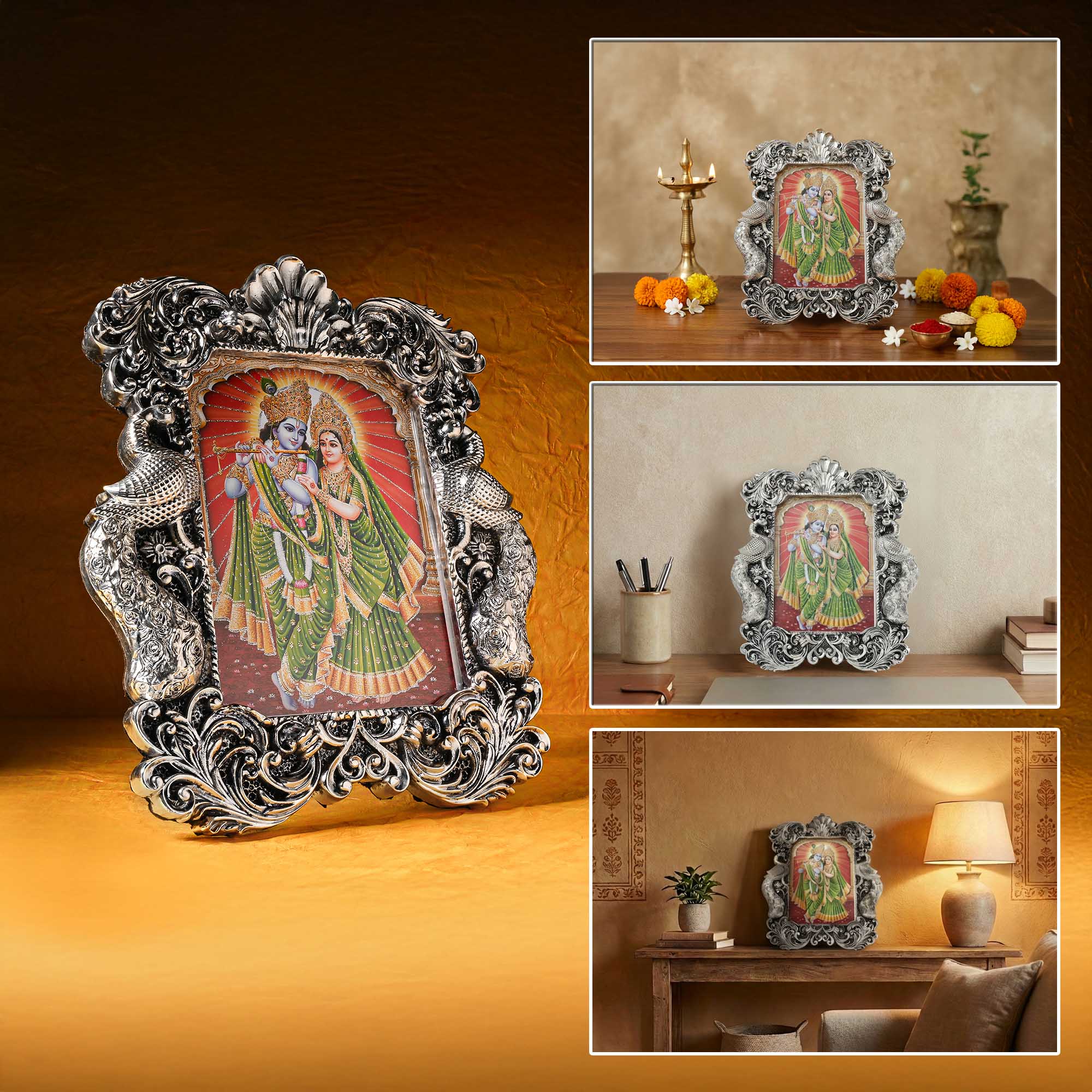 999 Silver Plated Radha Krishna Frame - Image 6