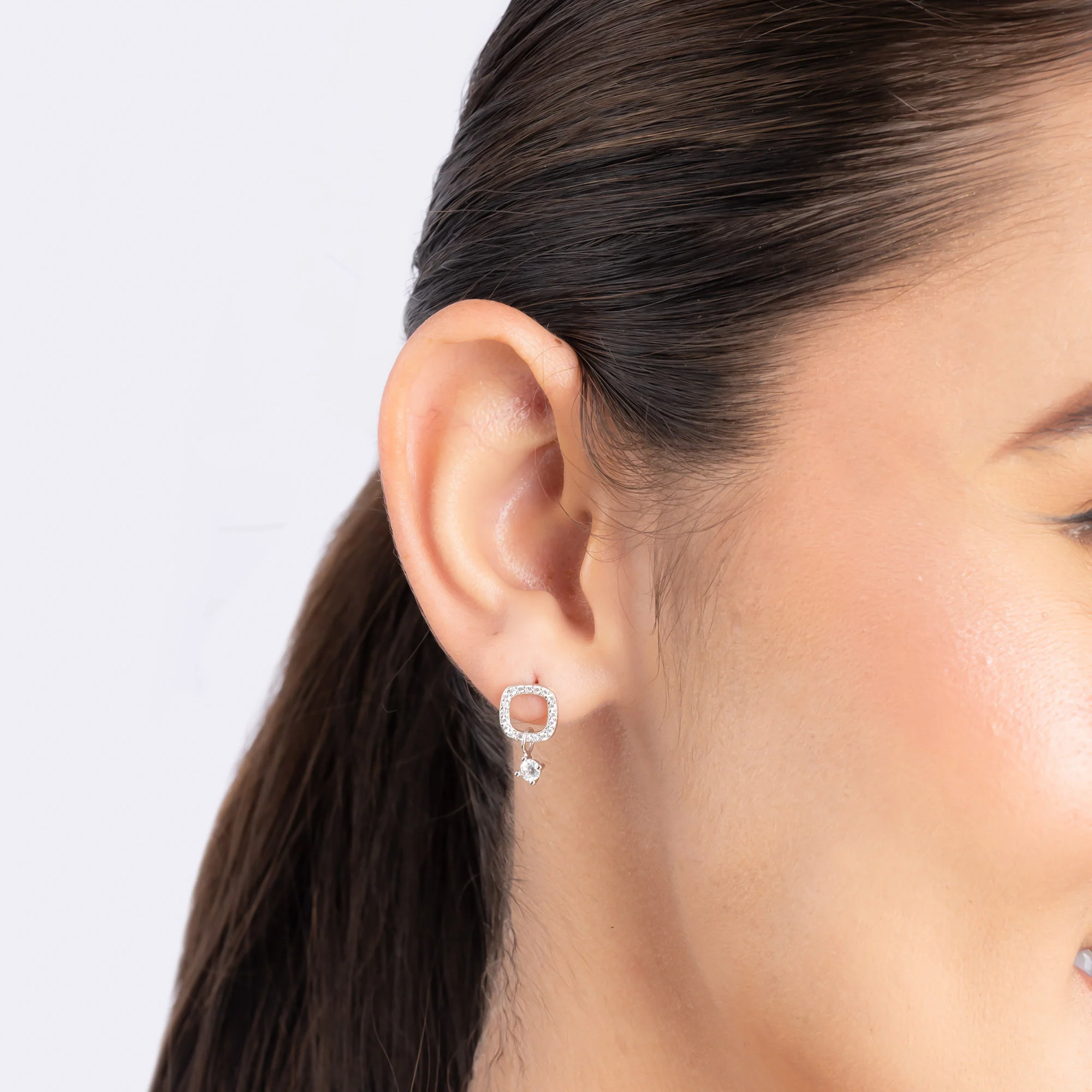 CZ Drop Charm Stud Earrings - Image 10