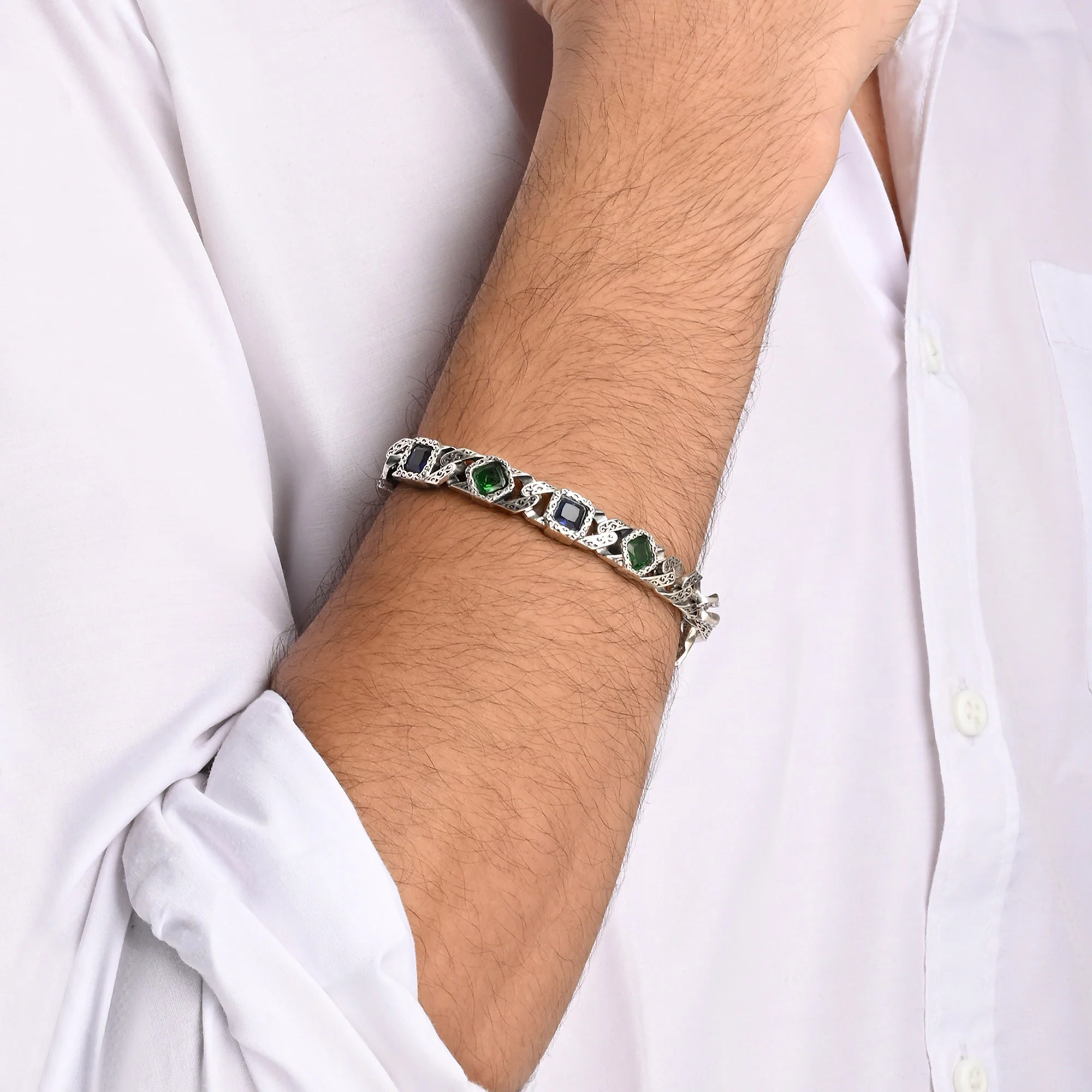 Dual-Tone Gemstone Link Bracelet - Image 3