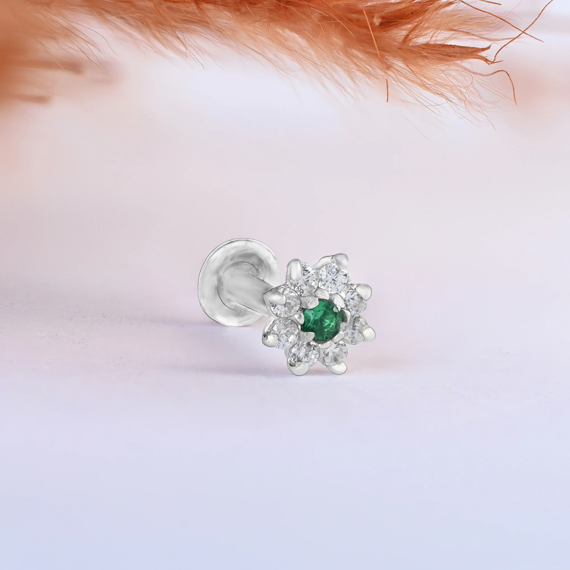 Flower Shape Silver Nose Pin - Image 5