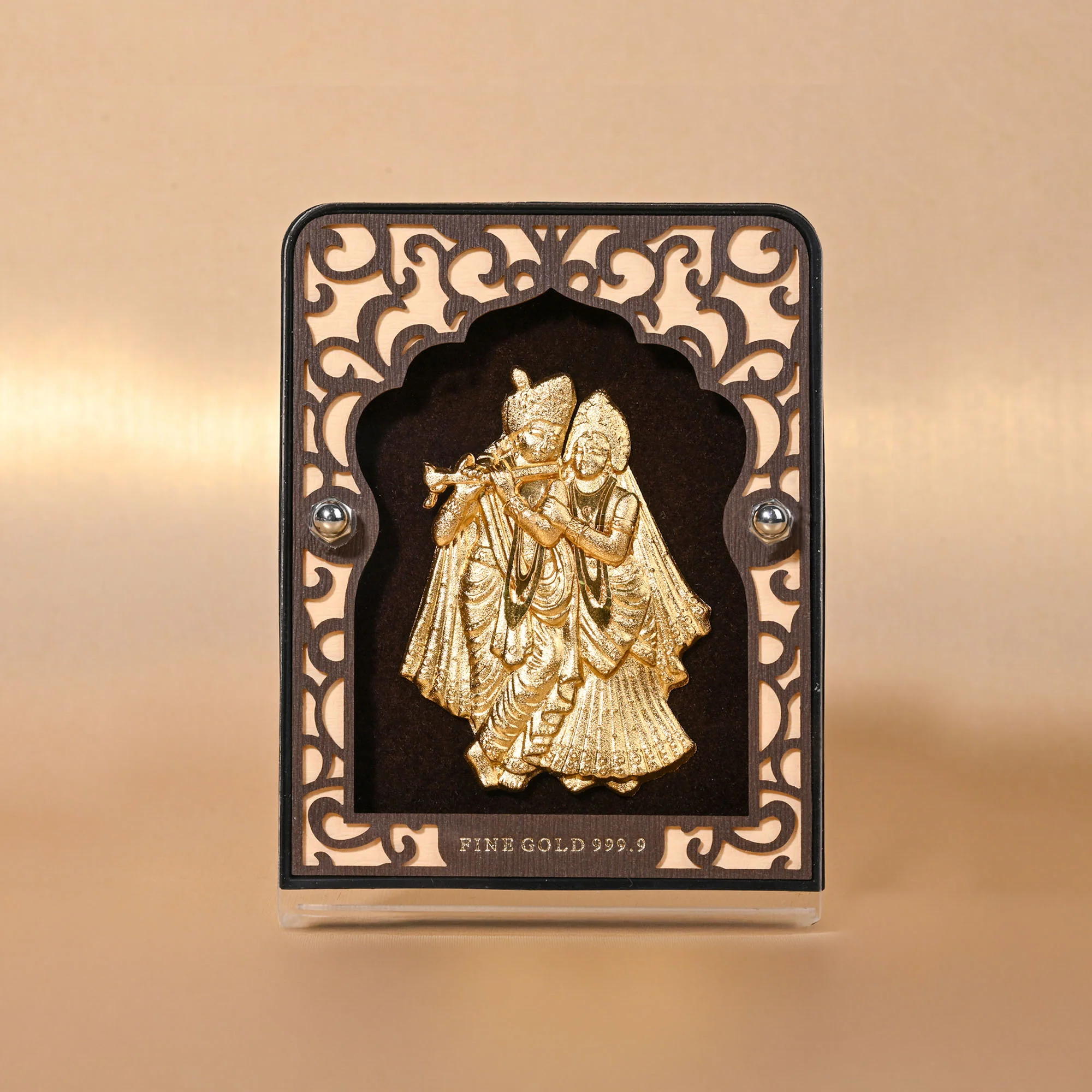 24K Gold Radha Krishna Frame With Decorative Pen Gift Box - Image 3