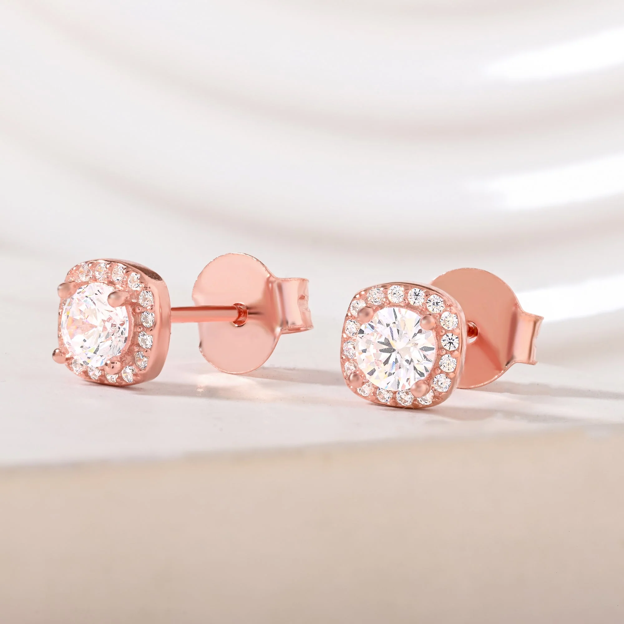 Halo CZ Stud Earrings