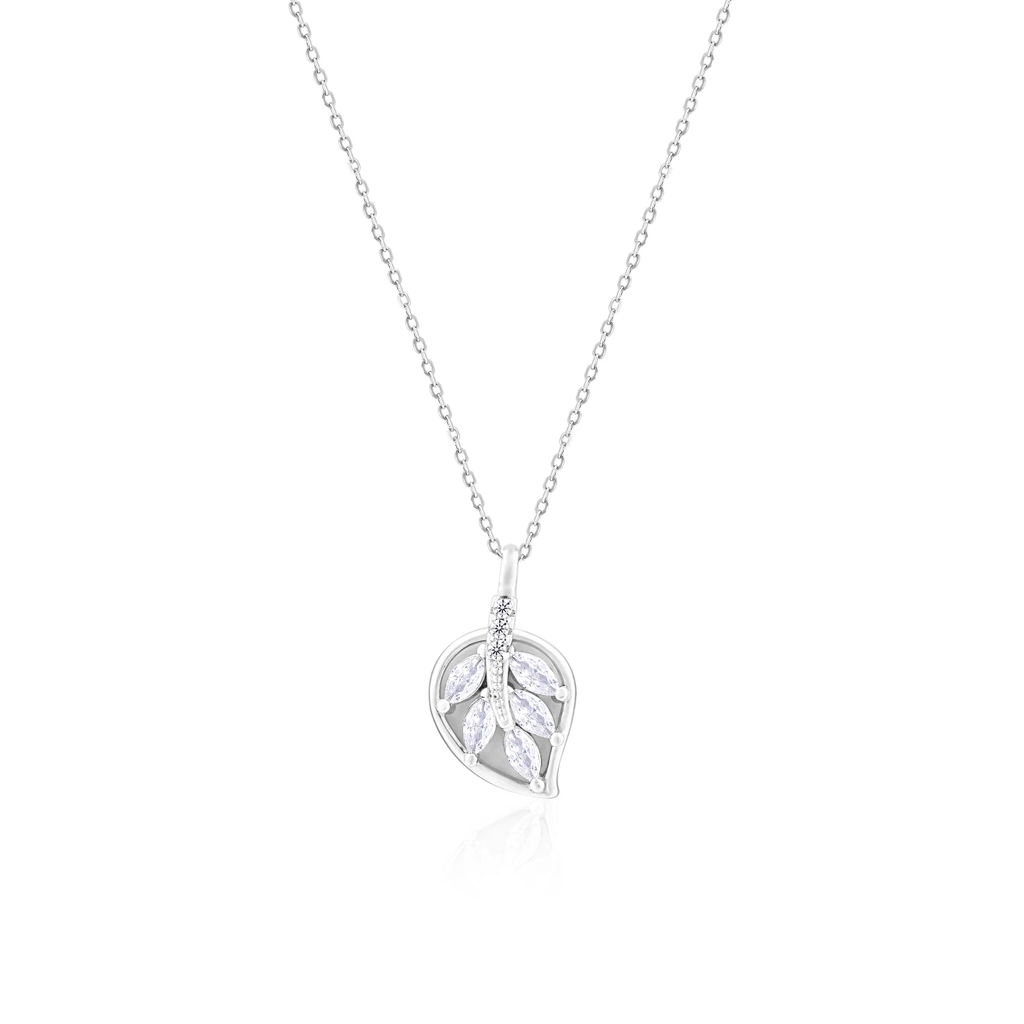 Leaf Motif CZ Pendant Necklace - Image 2