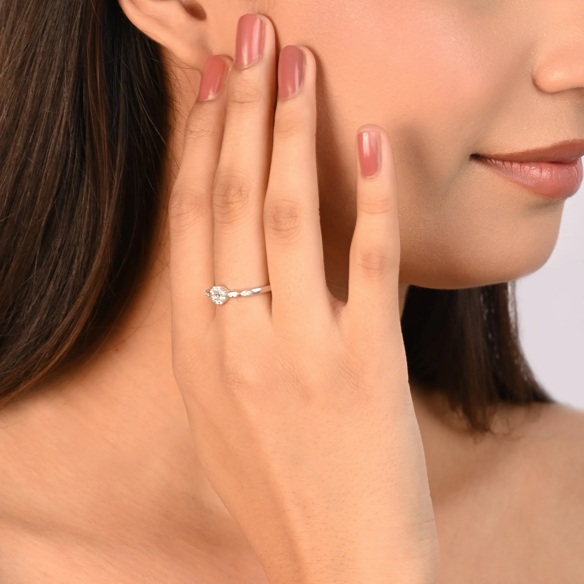 Marquise Accent Cluster Silver Ring - Image 10