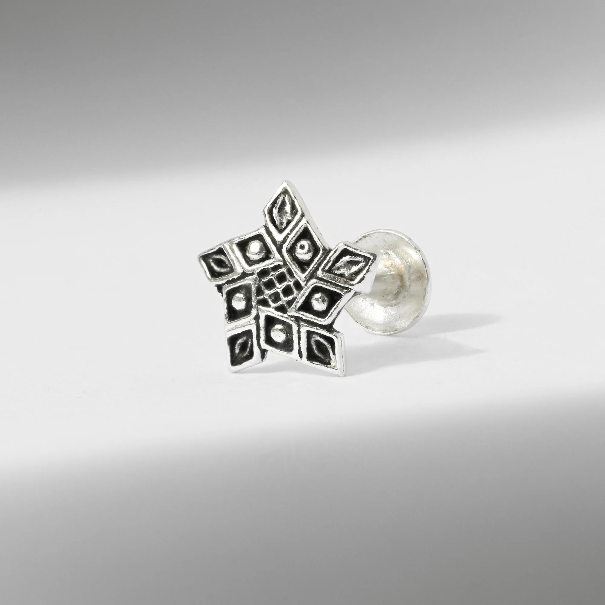 Panch-Tara Oxidised Silver Nose Pin