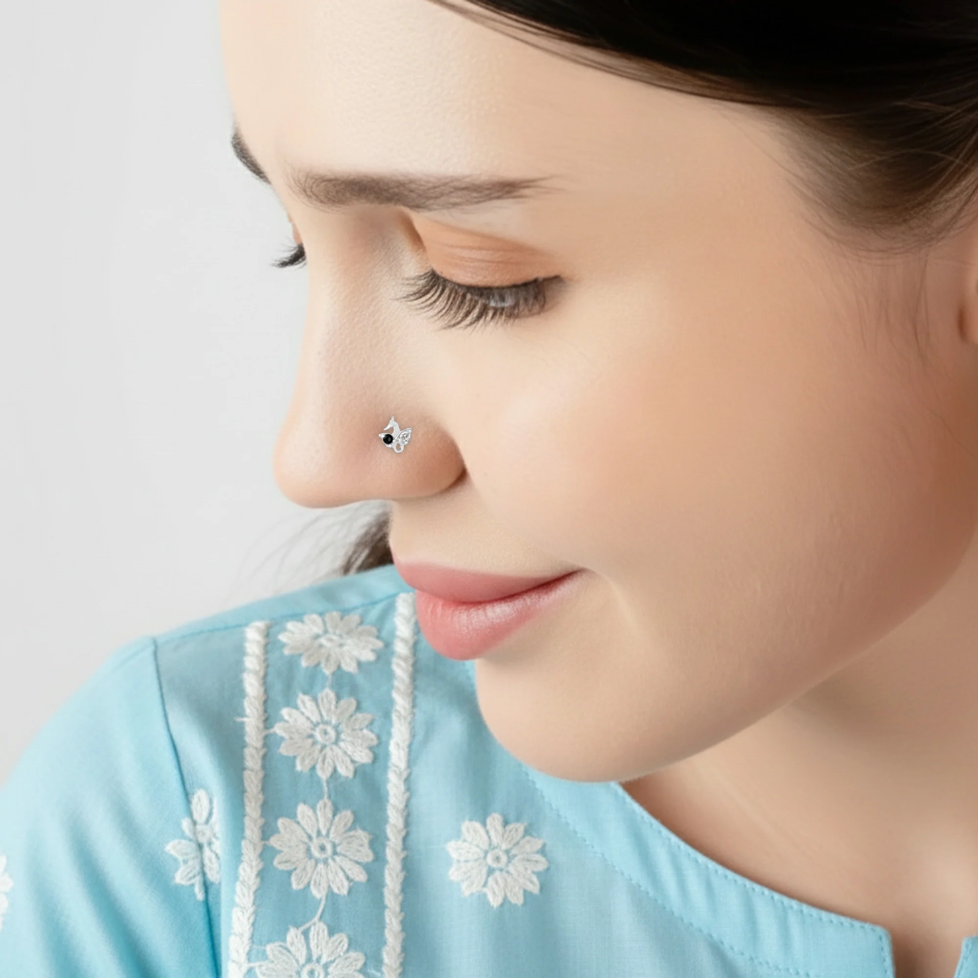 Peacock Motif Silver Nose Pin - Image 11