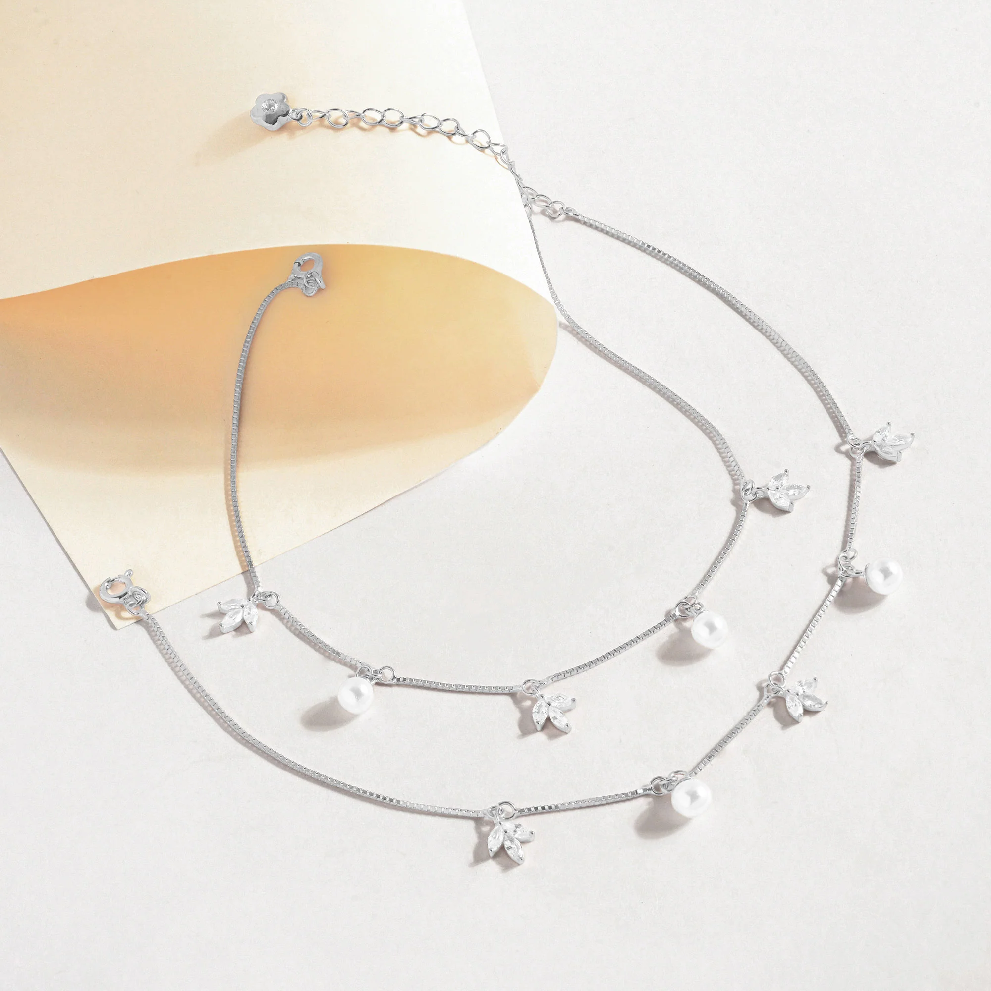 Pearl Bloom Silver Anklet - Image 6