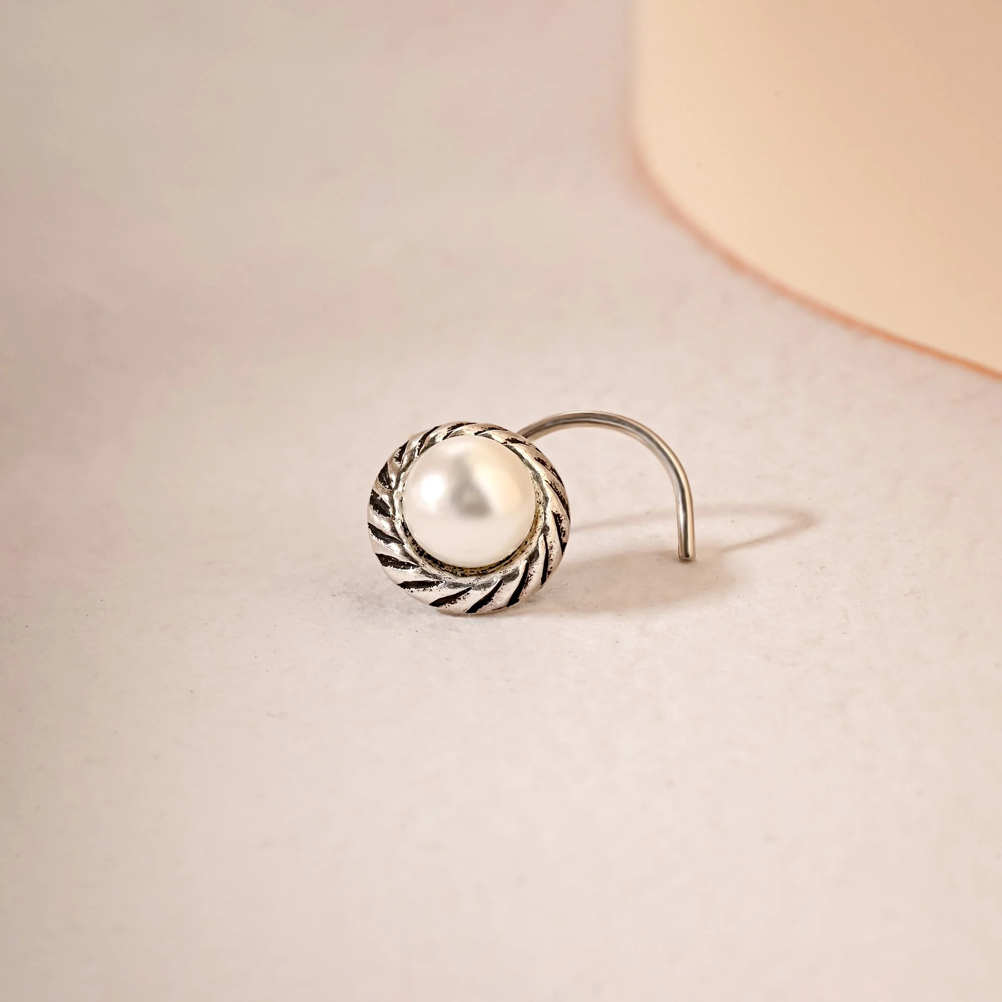 Pearl Oxidized Nose Pin - Image 7