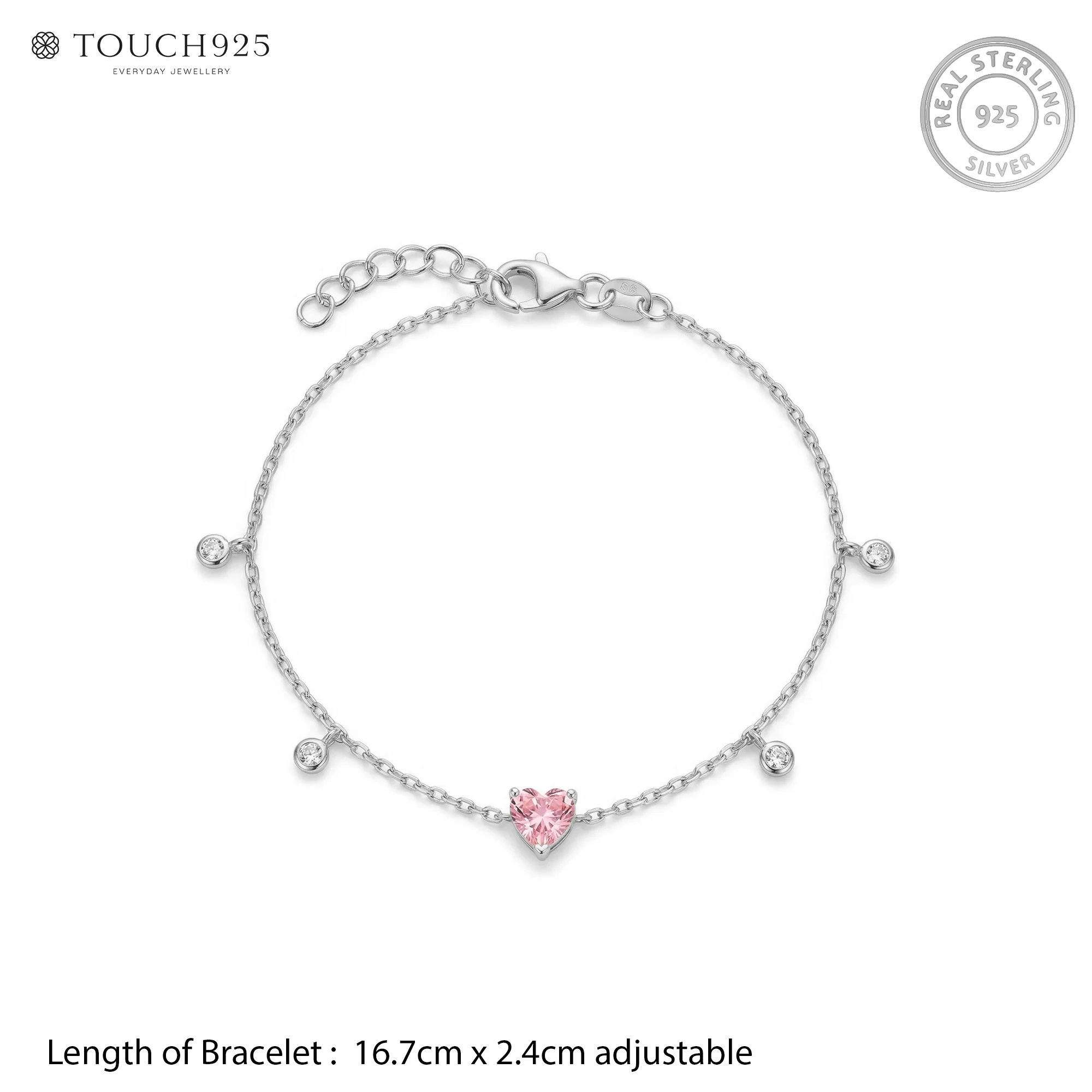 Pink Heart Silver Bracelet - Image 5