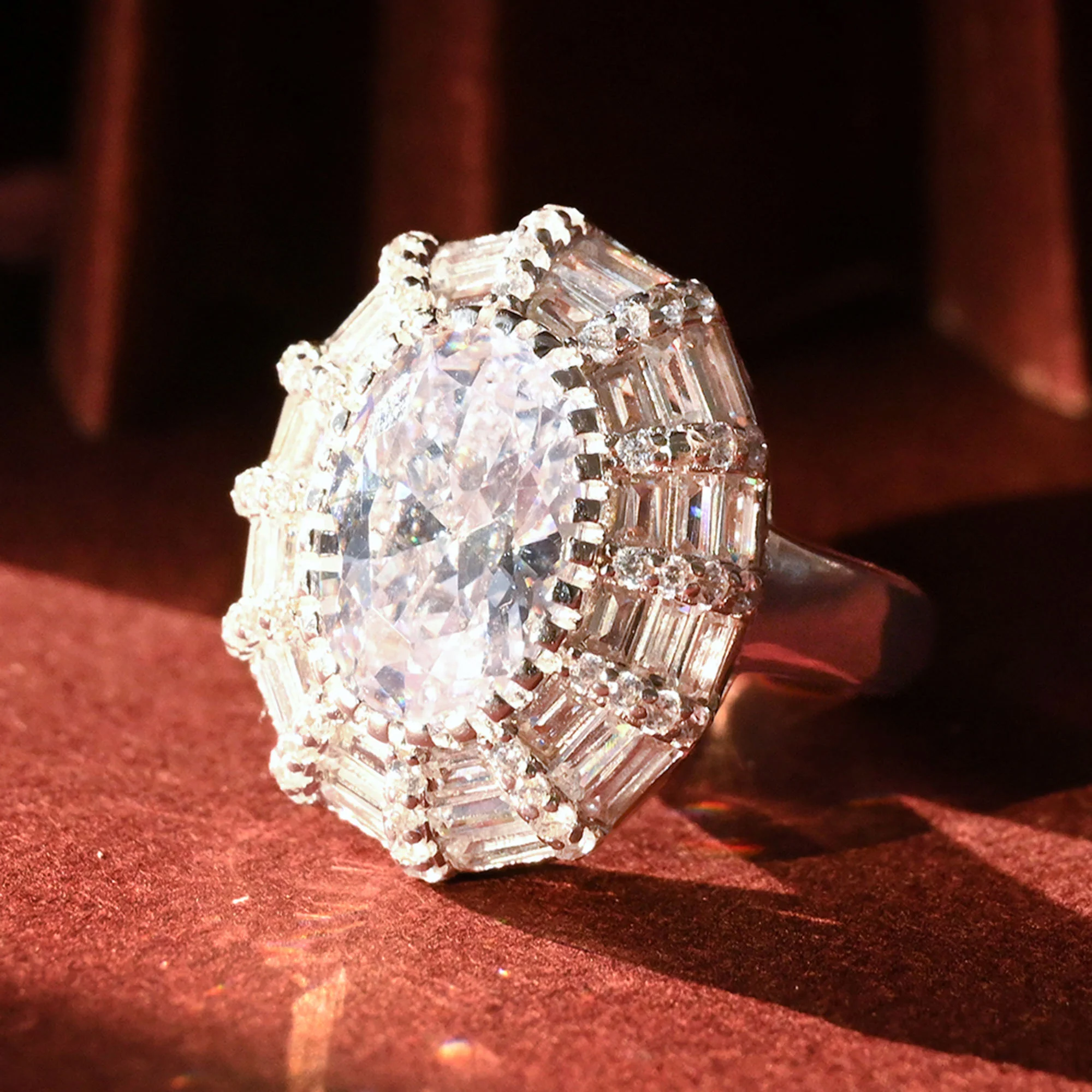 Radiant Halo Stone Silver Ring - Image 4