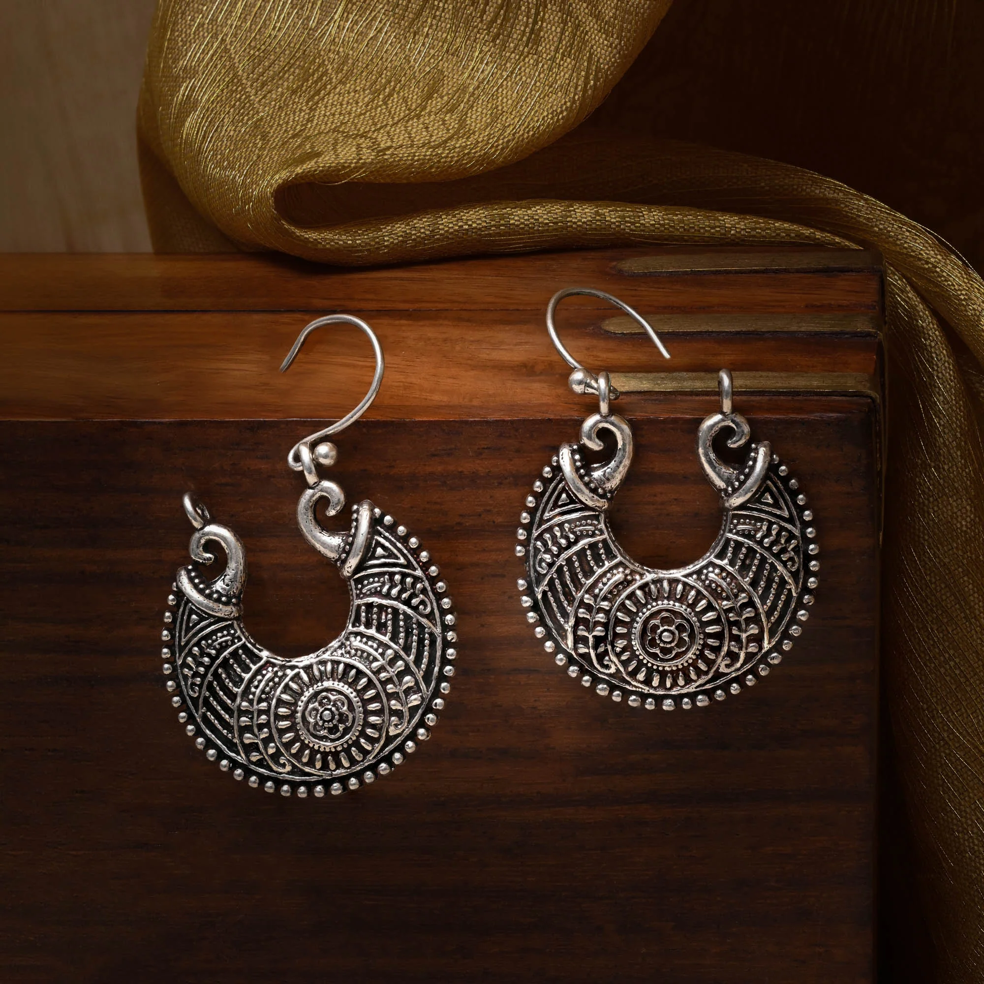 Silver Engraved Earrings - Image 2