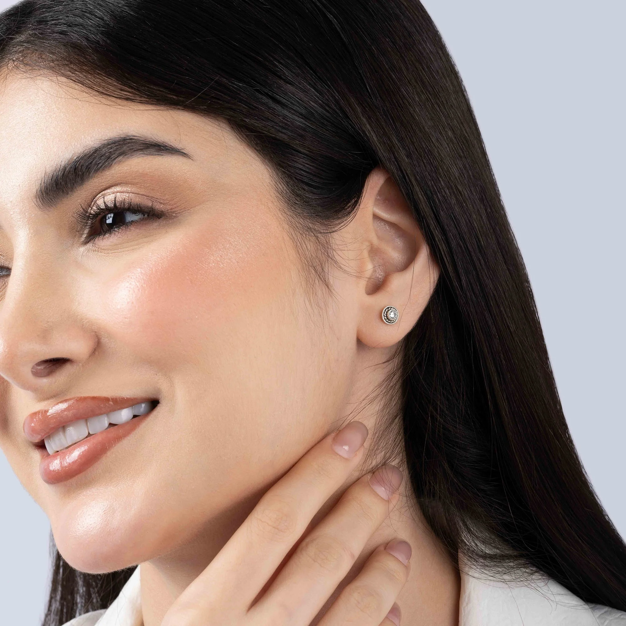 Sleek Circular Stone Studs - Image 6