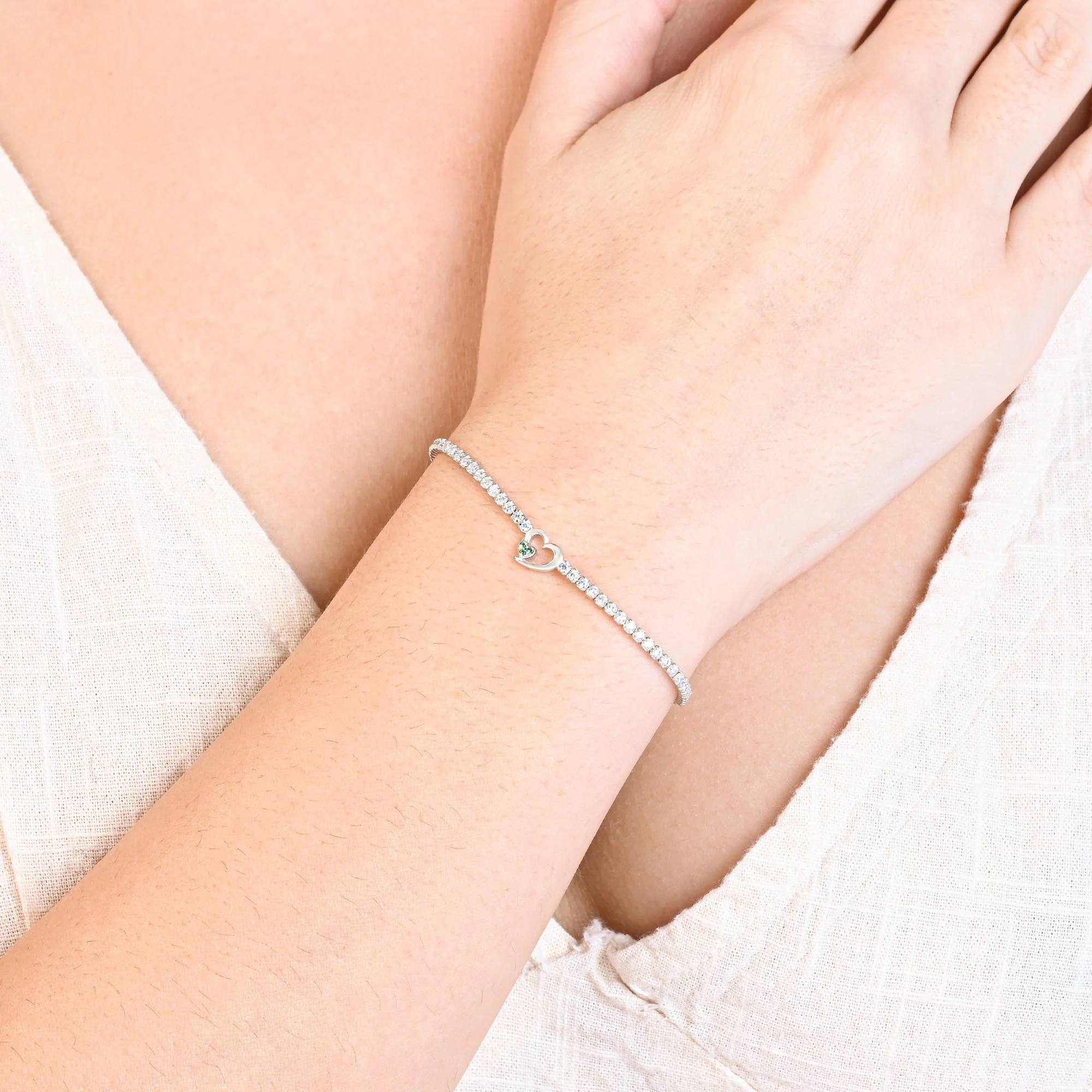 Twin Hearts Tennis Silver Bracelet - Image 5