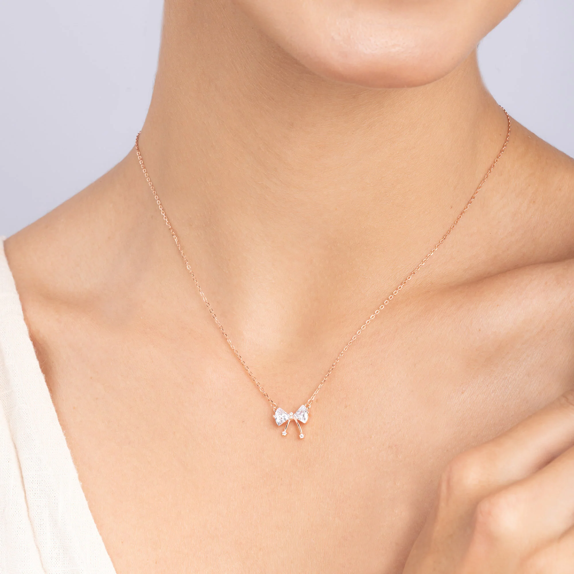 CZ Bow Silver Necklace - Image 3